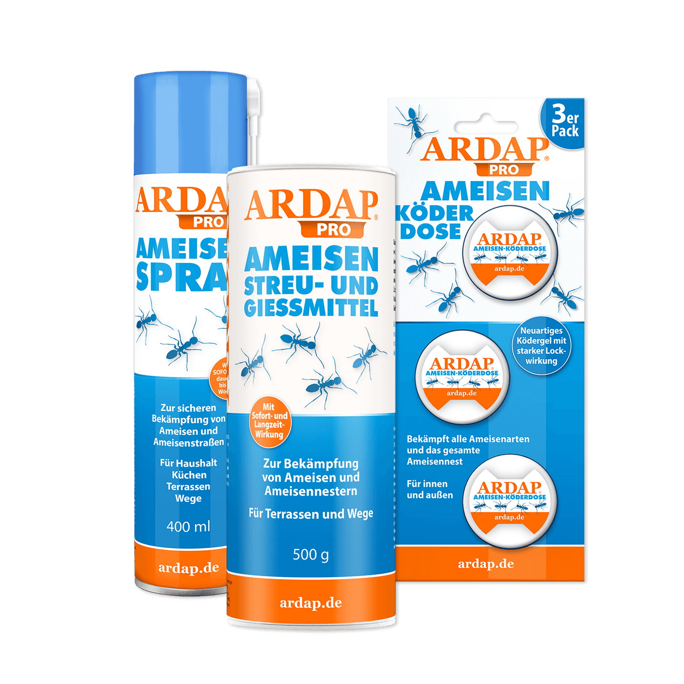 ARDAP Pro Ameisenspray, Ameisen Streu- und Gießmittel, Ameisen Köderdose