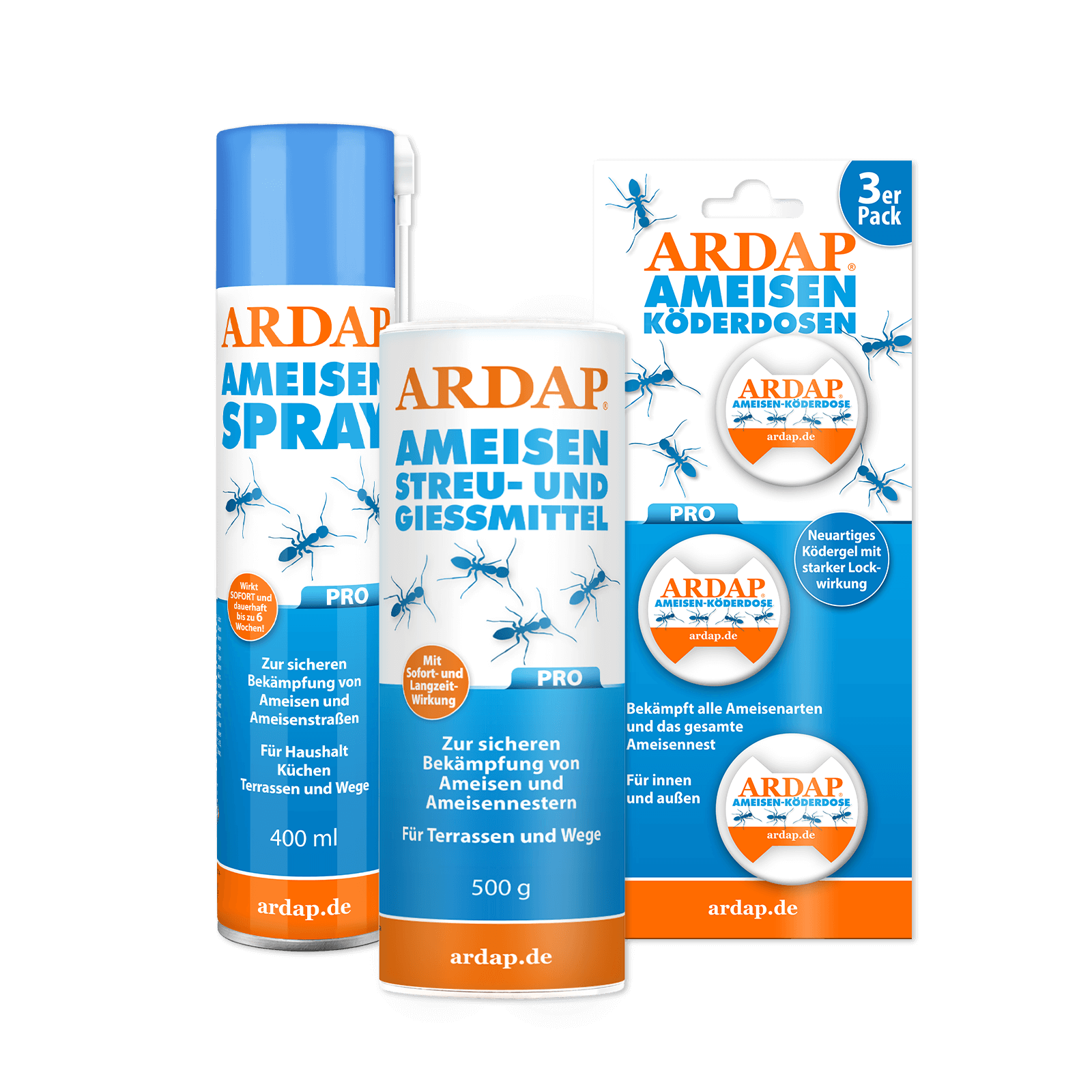ARDAP Pro Ameisenspray, Ameisen Streu- und Gießmittel, Ameisen Köderdose