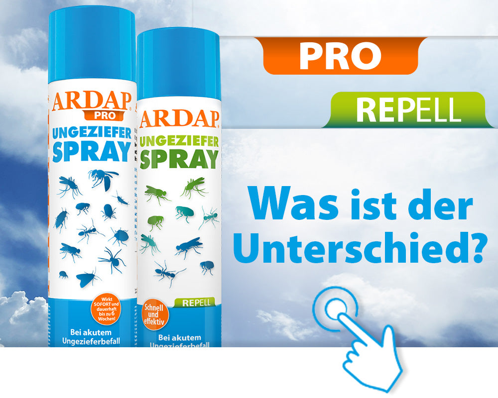 ARDAP Repell und Pro Ungeziefersprayflaschen Unterschied Klickbanner