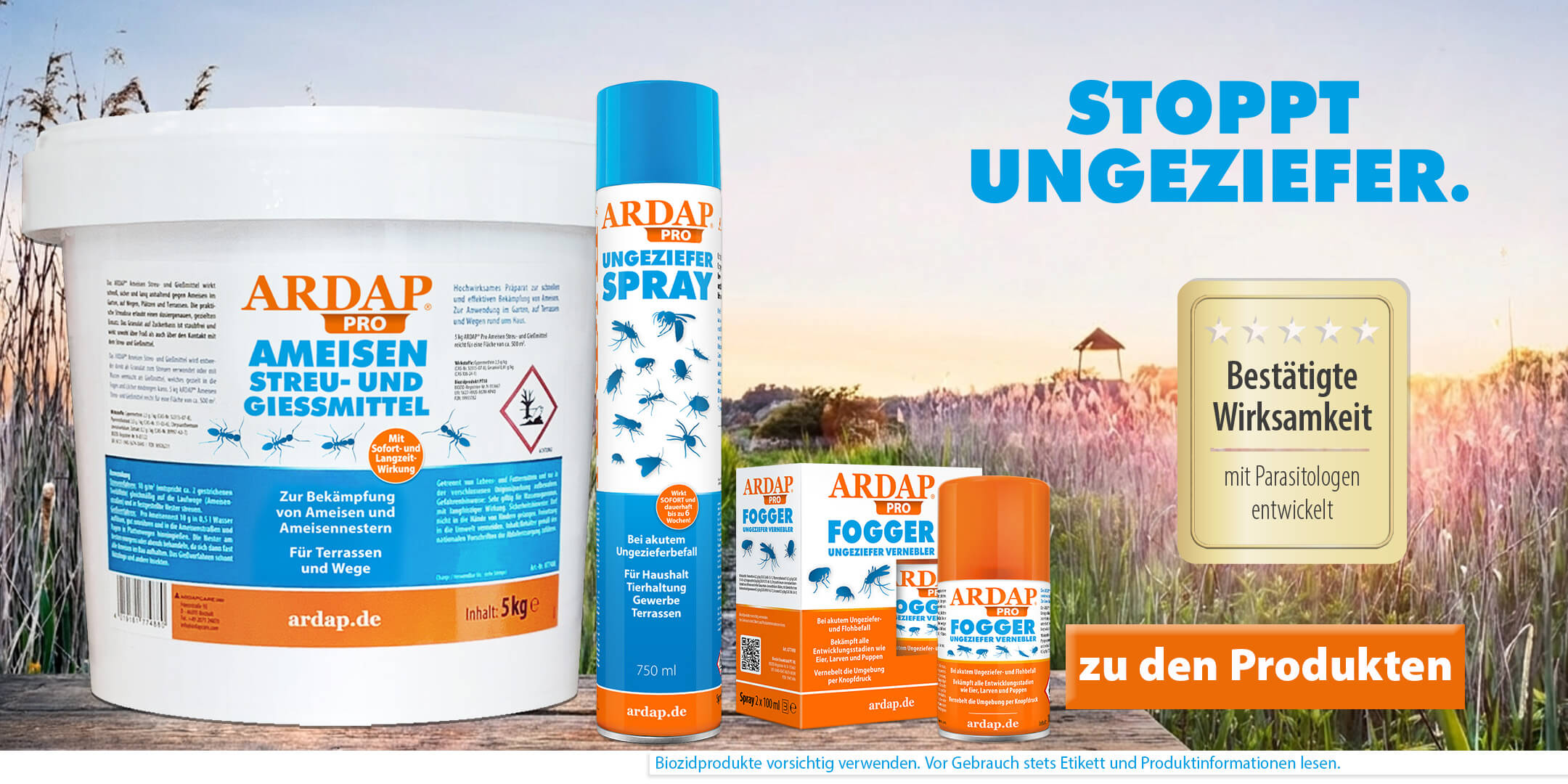 ARDAP Stoppt Ungezefer - bestätigte Wirksamkeit-Siegel