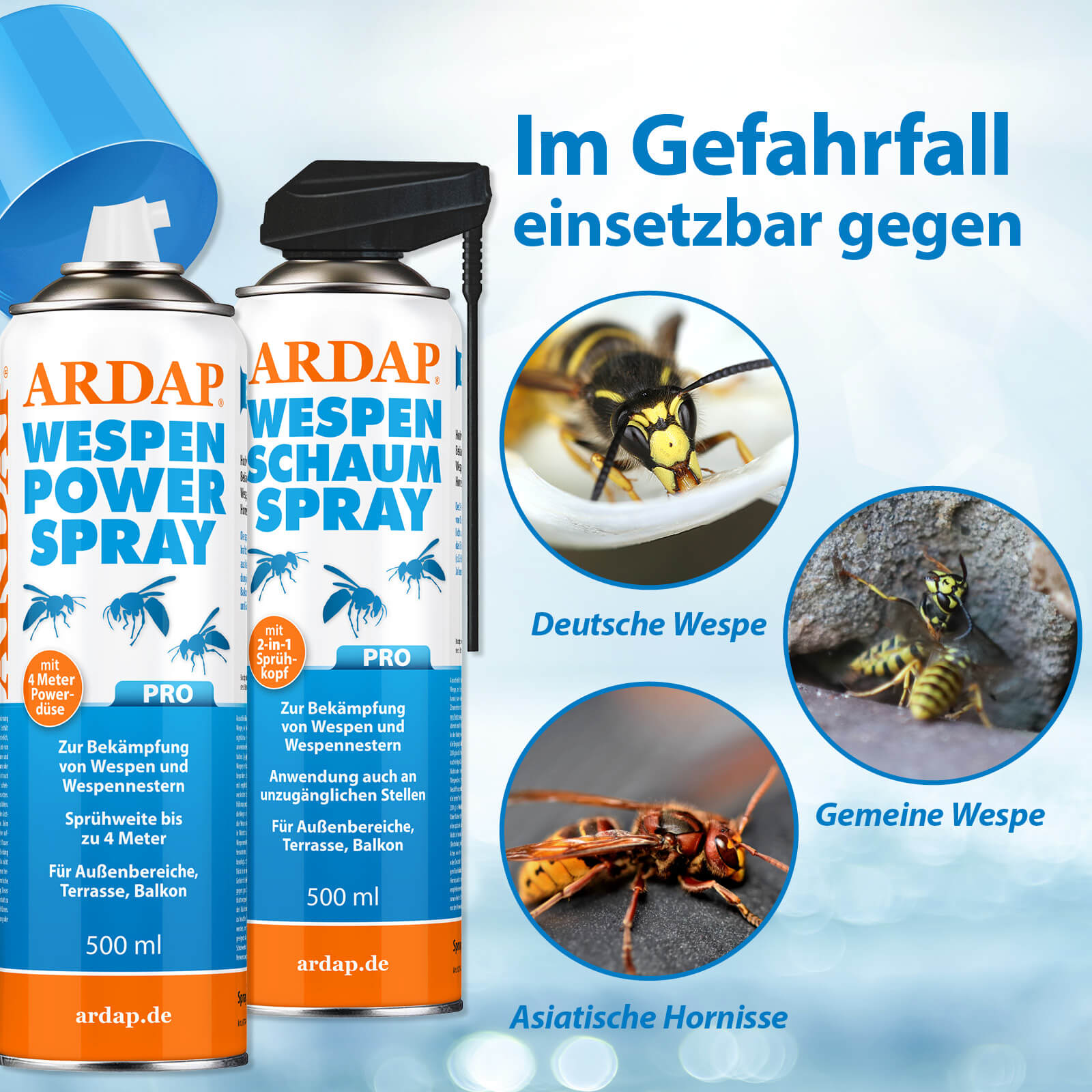 ARDAP Pro Wespenschaumspray und Wespen Powerspray Gefahrenhinweis