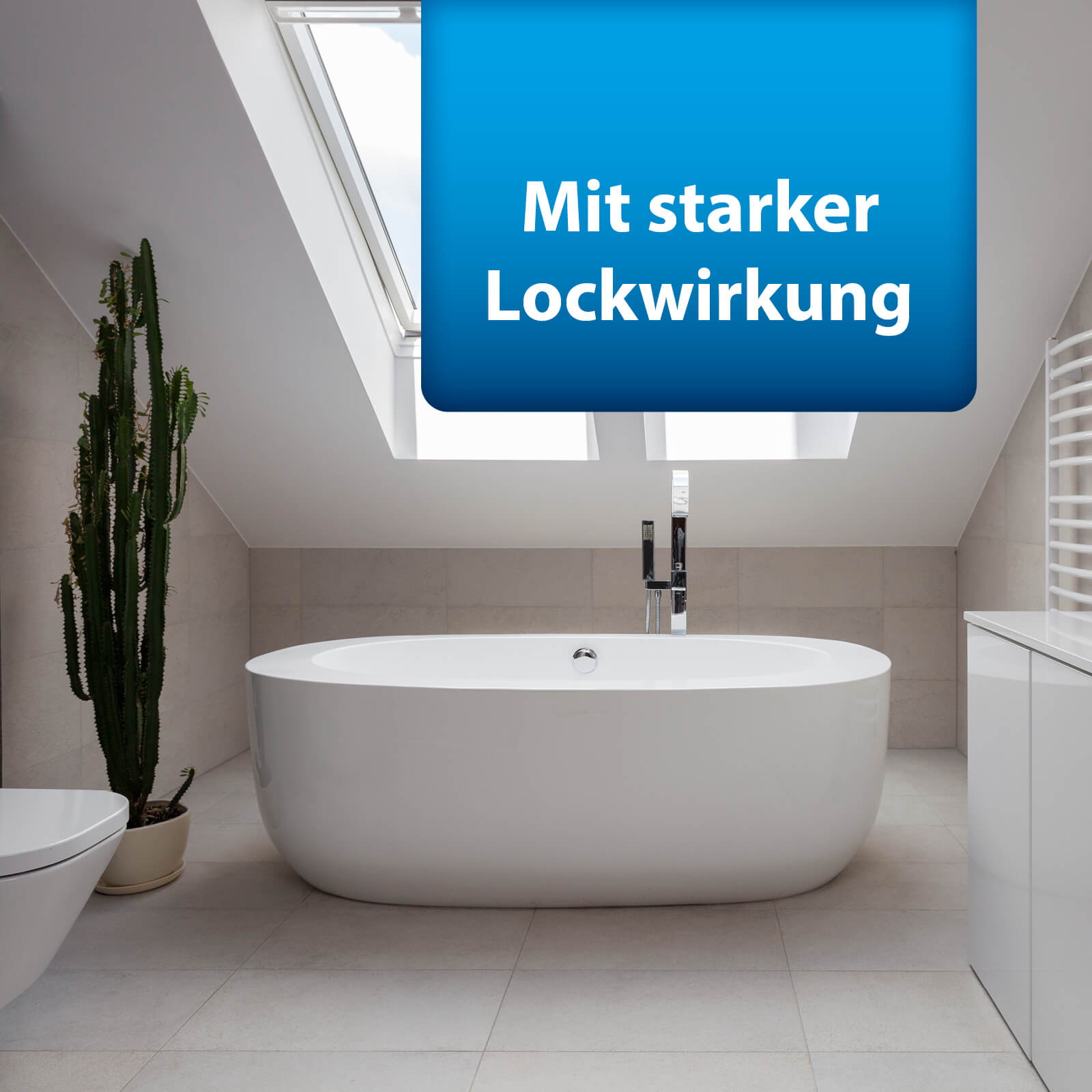 Bild von Badewanne im Badezimmer mit Text "Mit starker Lockwirkung"
