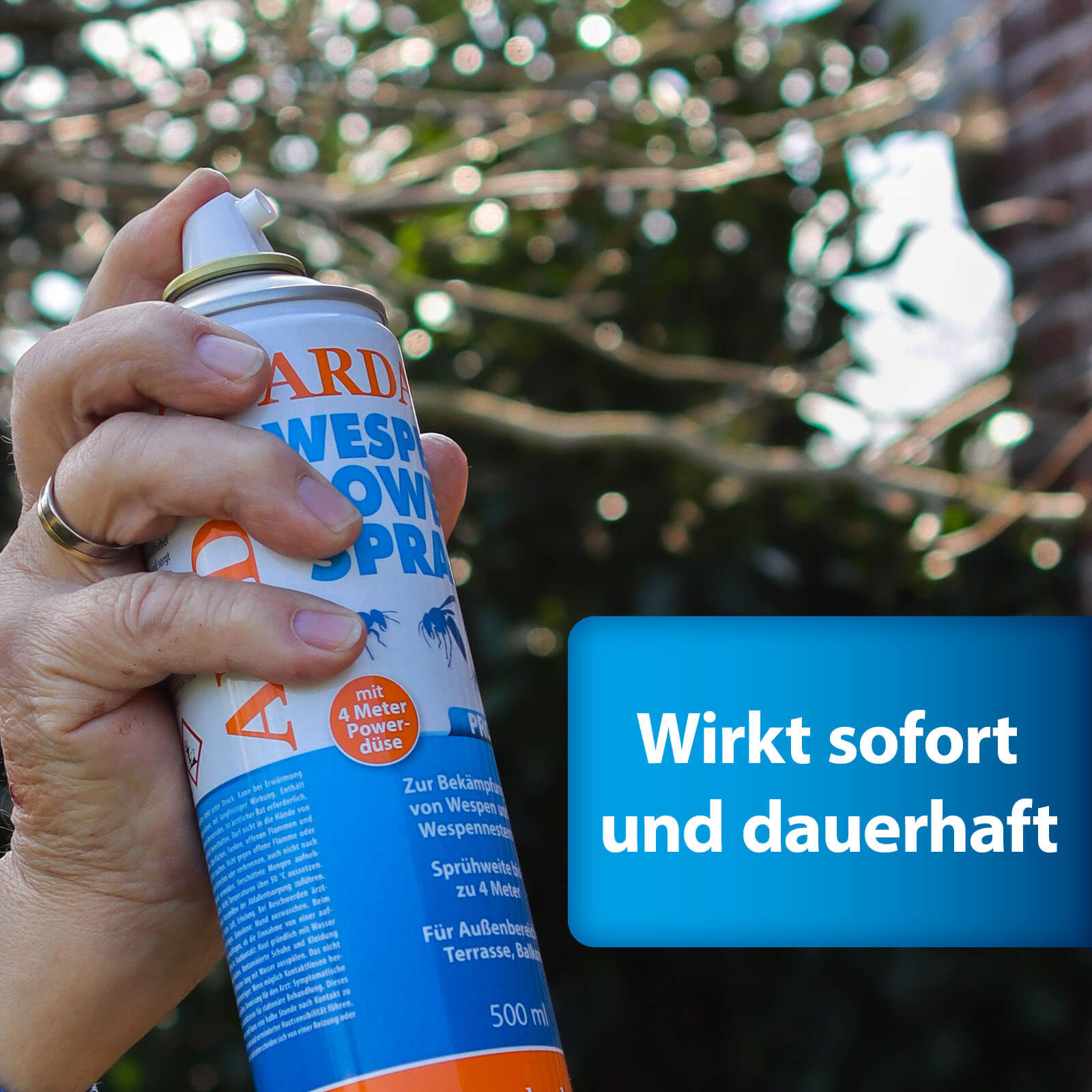 Hand hält ARDAP Pro Wepsen Powerspray - Wirkt sofort und dauerhaft