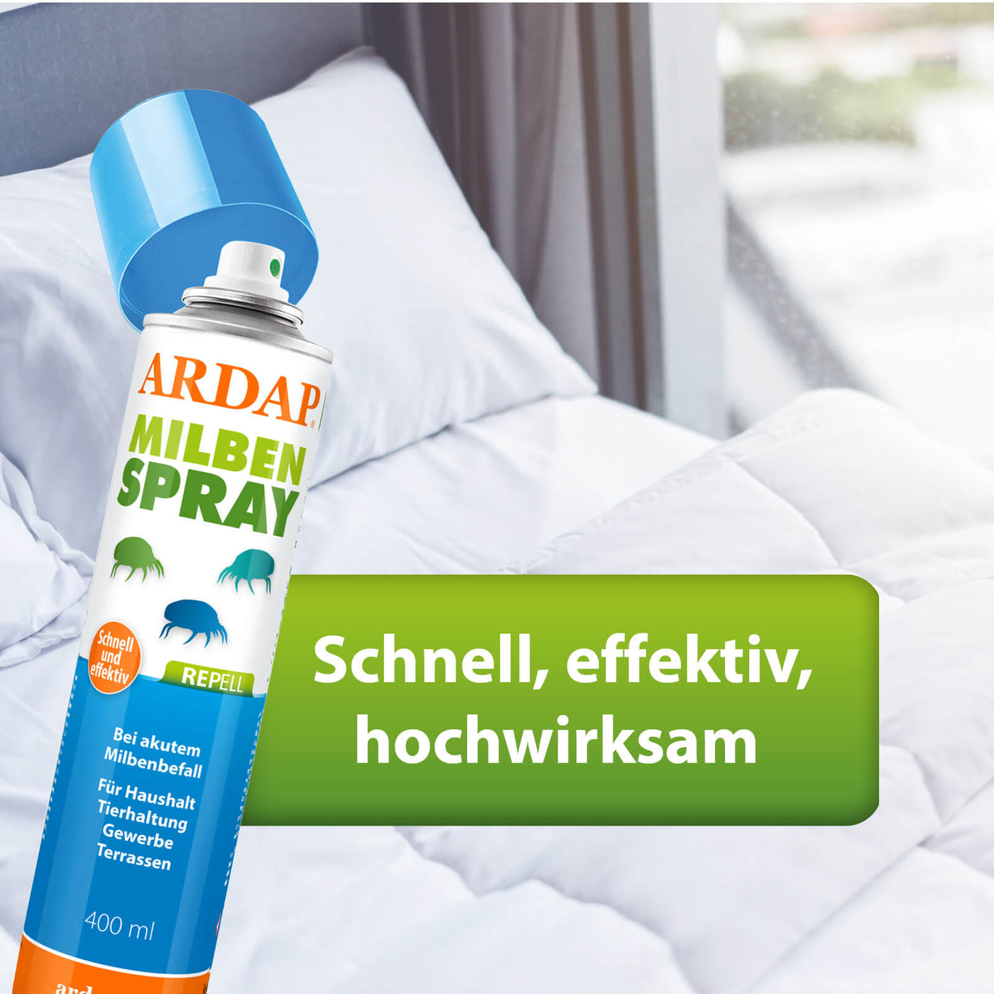 Bild von Matratze und Bettwäsche, ADAP Repell Milbenspray wirkt schnell und effektiv
