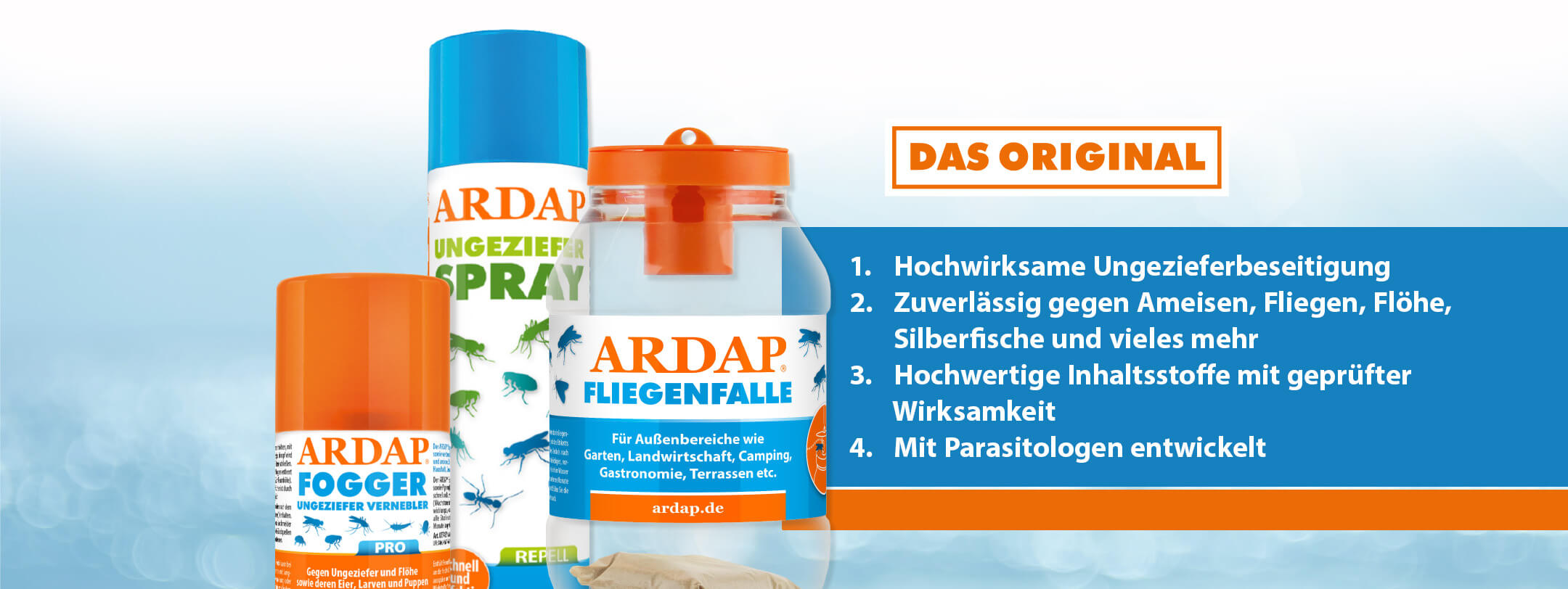 ARDAP USP Banner - Repell Ungezieferspray - Fliegenfalle - ARDAP Fogger - Das Original seit über 50 Jahren