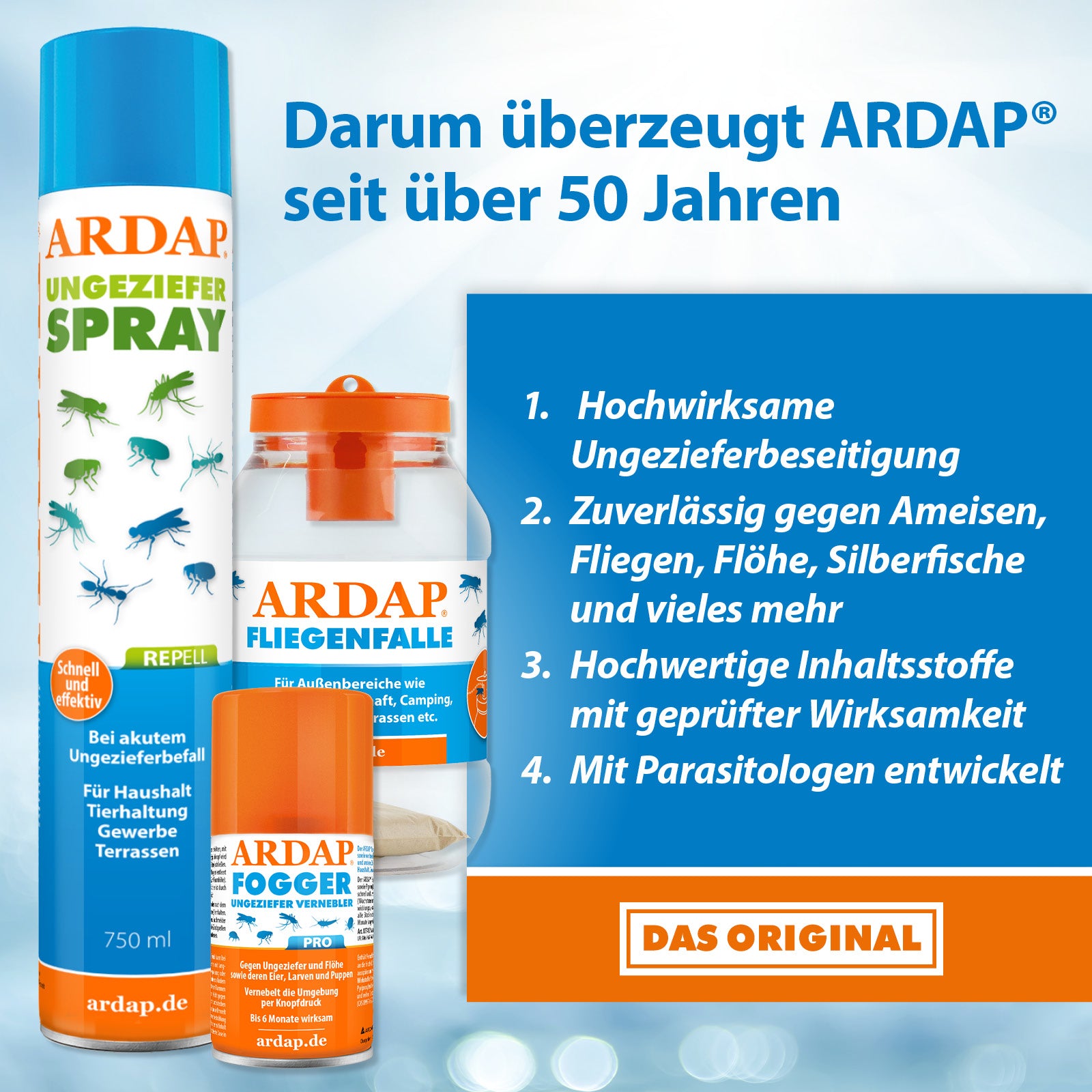 ARDAP USP Banner - Repell Ungezieferspray - Fliegenfalle - ARDAP Fogger - Das Original seit über 50 Jahren