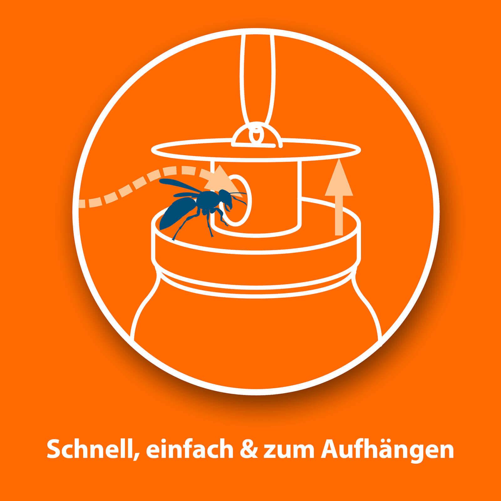 Wespenfalle mit der Schrift "Schnell, einfach und zum Aufhängen"
