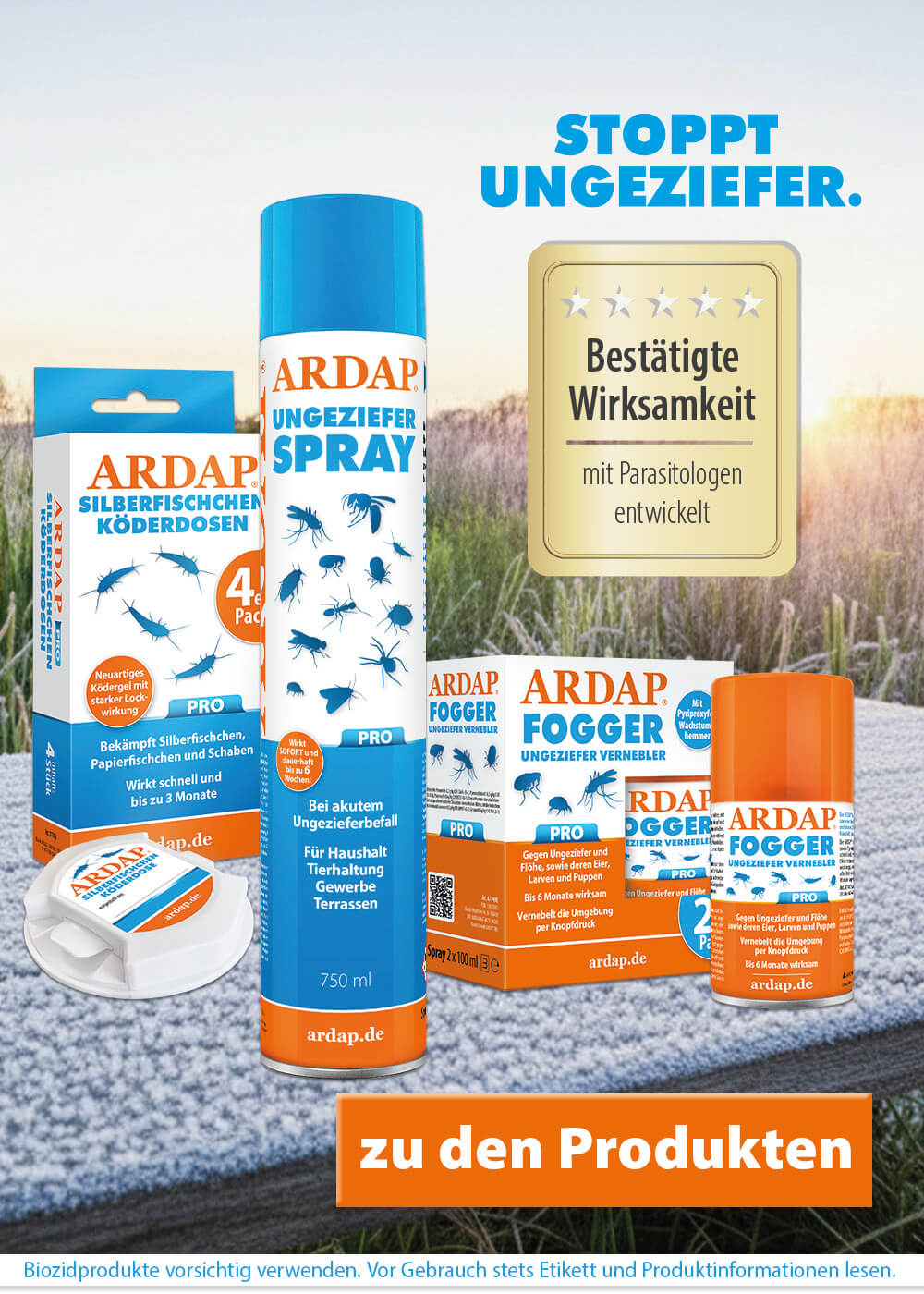 ARDAP Stoppt Ungeziefer - bestätigte Wirksamkeit-Siegel