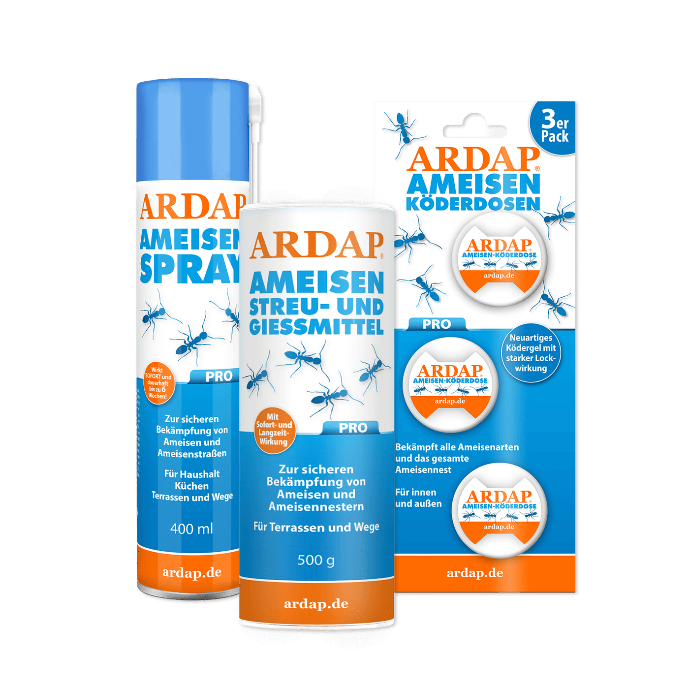 ARDAP Pro Ameisenspray, Ameisen Streu- und Gießmittel, Ameisen Köderdose