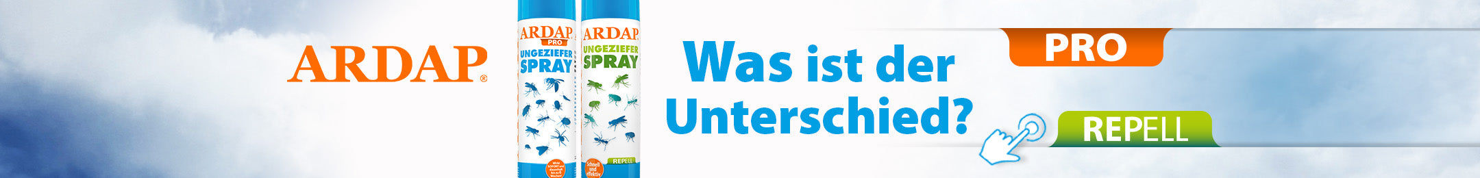 ARDAP Repell und Pro Ungeziefersprayflaschen Unterschied Klickbanner