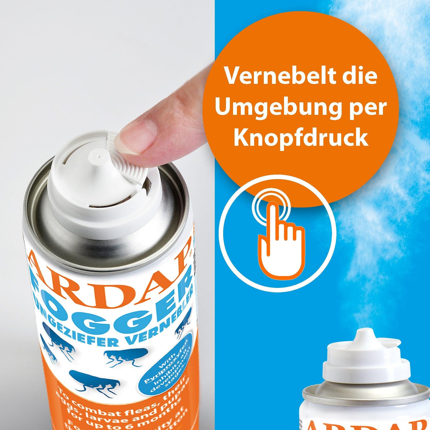 ARDAP Fogger mit der Schrift "Vernebelt die Umgebung per Knopfdruck"