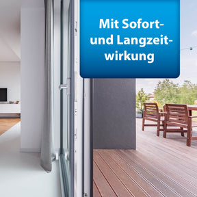 Bild von Terrasse mit Text "Mit Sofort- und Langzeitwirkung"