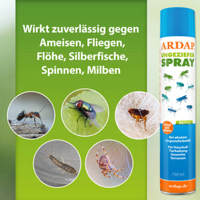 ARDAP Repell Ungezieferspray - Wirkt zuverlässig gegen Ameisen, Fliegen, Flöhe, Silberfische, Spinnen, Milben